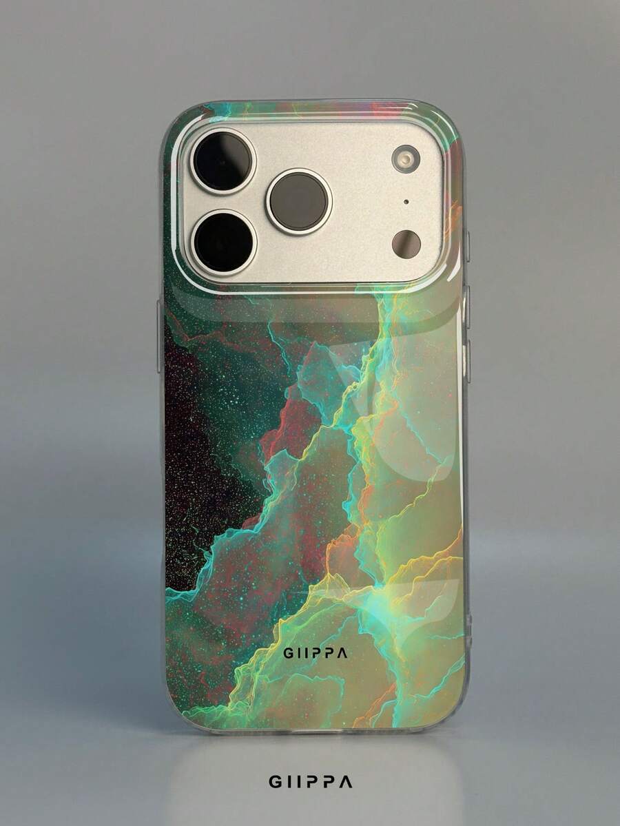 GIIPPA 1pc Green Nebula Starry Fluid Pattern Design, Phone 17 Pro Max Phone Case, Compatible With Phone 16 Pro Max, 15 Pro Max, 14 Pro Max, Korean-Style High-End Fashion Fun Phone Case, Suitable For 11/12/13/14/15/16 Pro Max Plus, Elegant Design For Men And Women, Perfect Gift For Girlfriend On Christmas, Valentine's Day, Easter, Wedding Season And Birthday! - Multi-color 2 - View 1