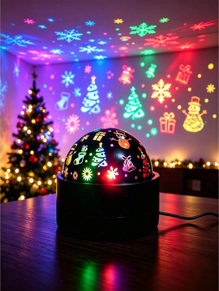 Christmas Themed Projection Light USB Plug-In Rotating Projection Lamp Snowflake Santa Claus Holiday Pattern Home Party Bedroom Atmosphere Decoration Light