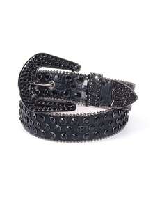 1pc Sparkling Rhinestone Belt Street Fashion Suitable For Plus Size Women And Men - Fits Western Cowgirl And Cowboy Outfits, Dresses And Jeans - Black - View 6