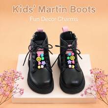Cute Little Girl Heart Pattern Ankle Boots, Sweet Pink Detail Side Zipper Lace-Up Non-Slip Thick Sole Combat Boots, Suitable For Autumn/Winter - Black - View 1