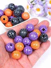 10/20/50pcs Halloween Spider Web Beads For Jewelry Making, Black Wood Beads For Keychain Making Supplies, Halloween Decor, Gothic Style Crafts - Spider Web Beads - View 3