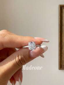 MADEONE 1件白色鑽石高亮戒指，女士鋯石奢華珠寶，婚禮訂婚戒指禮物 - 銀色 - 查看 6