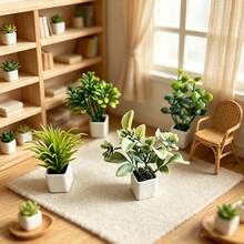 1:12 Mini Realistic Green Plant Potted Bonsai, Miniature Landscape Decoration, Model Scene Decor, Mini Potted Plant, Home Decor, Car Interior Decor, Miniature Scene Photography Prop, Dollhouse Decorative Flower - 4 Small Potted Plants - View 3