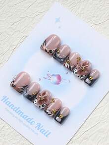 10PCS-Handmade Press On Nails, Square Shape, Fake Nails, Fall Nails, Y2K Style, Sturdy, Reusable, Brown, Paired With French Style, 3D Design, Suitable For Autumn,Daily Wear, Parties, Vacations, And Also The Best Holiday Gift For Women. - Brown - View 3