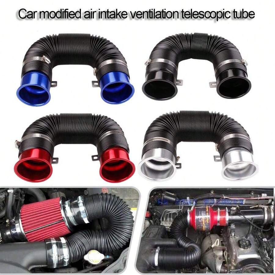 1pc Car Ventilation Telescopic Tube, Adjustable Intake Air Vent Hose, Turbo Intake Soft Hose, Air Guide Tube, Black/Red/Blue/Silver Multiple Colors Available - A - View 1