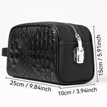 Tas Clutch Pria Motif Buaya dengan Kunci Sandi, Tas Tangan Bisnis Kapasitas Besar dengan Banyak Kompartemen, Hadiah Hari Ayah - Hitam - View 3