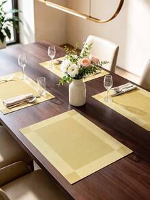 1-12pcs Gold PVC Rectangular Placemats, Minimalist Style Coffee Cup Coasters, Washable, Easy To Clean, Wipeable, Non-Slip, Heat Resistant, Suitable For Room Decor, Table Decor, Home Decor, Party Decor, Suitable For Holidays, Parties, Gatherings, Birthdays, Weddings, Gifts, Presents, Dinners, Outdoor, Picnics. - Multicolor - View 1