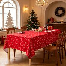 3pcs Christmas Candy Cane Tablecloth Set, Suitable For Rectangular Tables, Red And Green Disposable Christmas Plastic Tablecloth, Waterproof Candy Cane Christmas Table Decor, Perfect For Holiday New Year Party, Size 54x108 Inches - Red - View 7