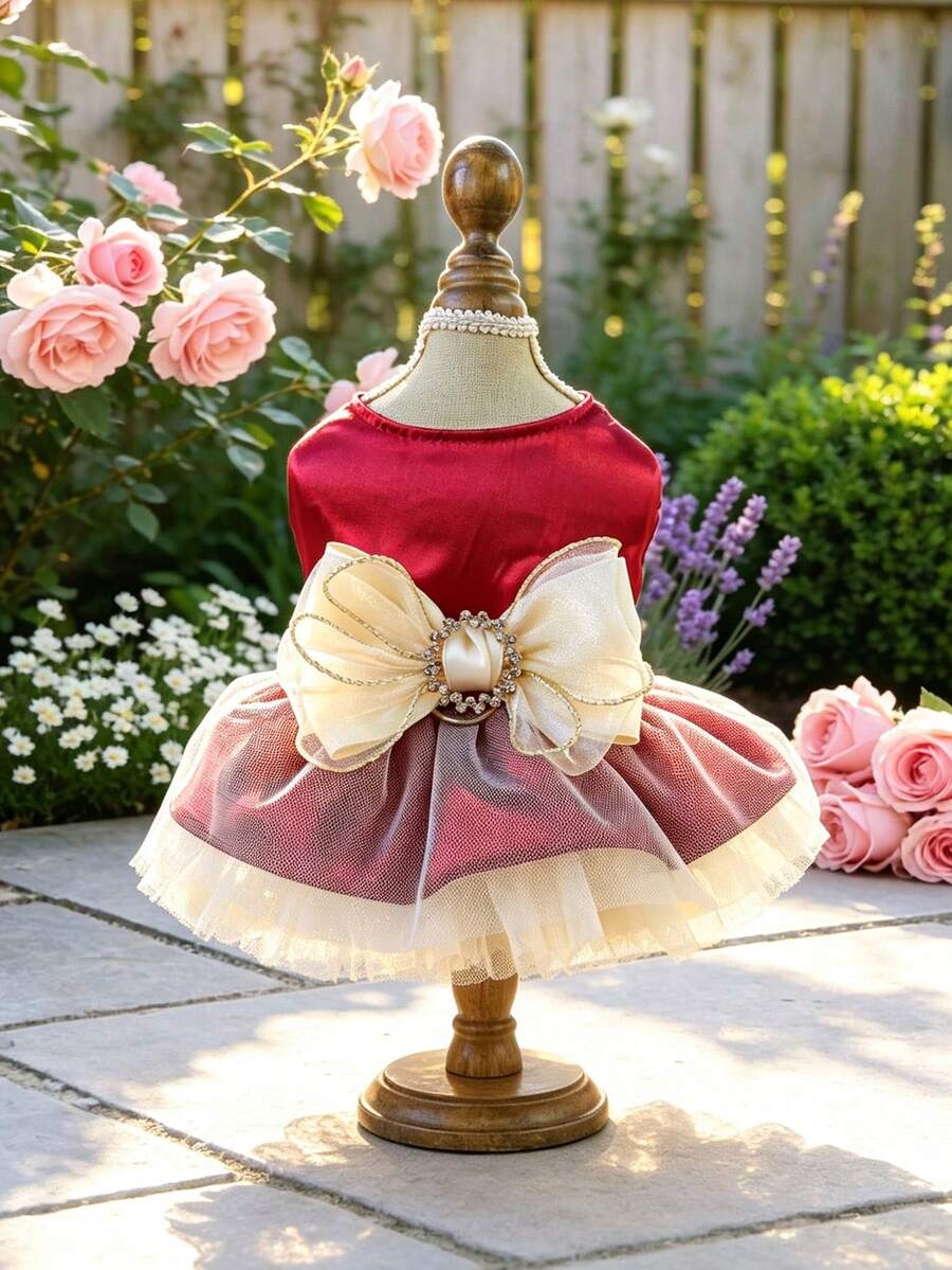 1pc Pet Clothes Dog Cat Apparel Small Dog Puppy Clothing Wedding Dress Series Margaret Princess Dress - Ruby Red - Multicolor - View 1
