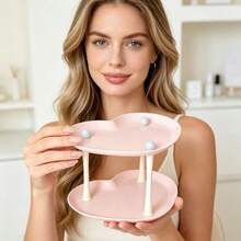 1pc 2-Tier Heart-Shaped Tray Storage Rack, Cute Desktop Organizer For Nail Polish, Manicure Tools, Cosmetics, Nail Salon Vanity Display Stand - Multicolor - View 6