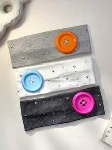 1/2/3pcs Women's Y2K Retro Fashion Button Wide Edge Headband, Star Fabric Headband For Outdoor Atmosphere - Multicolor - View 13