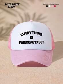 1 chiếc mũ lưỡi trai trucker unisex in họa tiết "Everything Can Be Solved", thiết kế sáng tạo, điều chỉnh được, lưới thoáng khí phối mút, có khóa snapback, mũ quà tặng cho gia đình và bạn bè - A - Xem 6