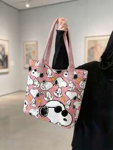 1pc Snoopy Striped Canvas Tote Bag, Large Capacity Shoulder Bag, Cute Multifunctional Handbag, Suitable For Work, Casual, Travel, School, Birthday, Valentine's Day, Mother's Day Gift - A - View 10