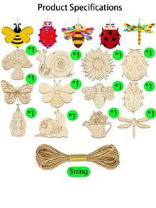 51/38/25pcs Insect & Animal Wooden Craft Set,Children's Handicraft Kit,Hand-Painted Doodle Set,Suitable For Spring Festival Decoration,Perfect For Halloween Party,Pajama Party,Holiday Party Decorations, School Art Project - Multicolor - View 9