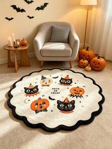 1PC Halloween Wavy Edge Faux Cashmere Round Rug, Game Room Decor Mat, Halloween Theme Decorative Carpet, Floor Mat, Cradle Mat, Suitable For Living Room, Bedroom, Study, Cozy Home Decor Atmosphere Rug, Gentle New Style, Fresh Healing Style, Fits Cream Style Bedroom, Girl Style Bedside Area And Other Bedroom Decor Scenes, Small Rug, Carpet, Home Decor, Living Room Rug, Living Room Small Rug, Bedroom Rug, Living Room Home Decor, Outdoor Rug, Washable Rug - Multicolor - View 6