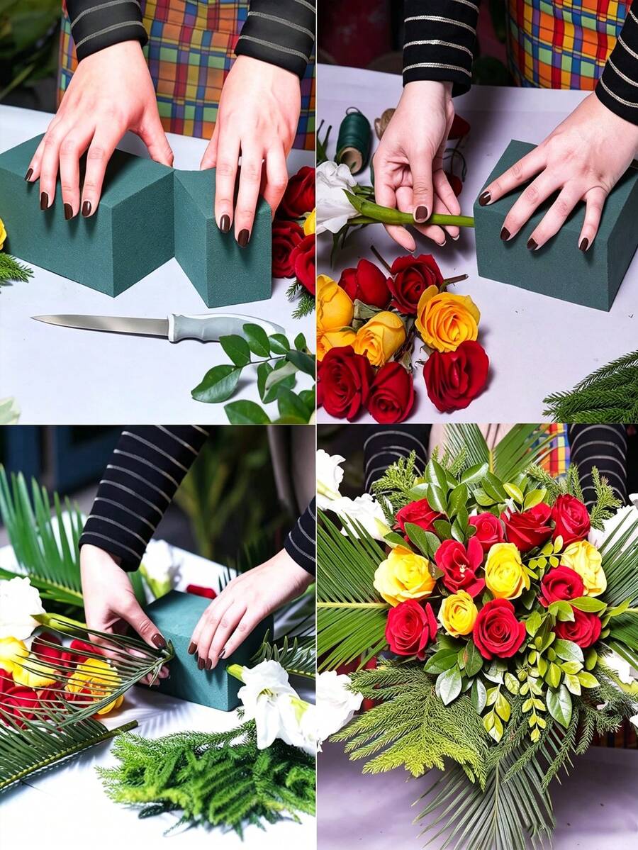 1/2/4/6pcs Universal Dry & Wet Floral Foam Bricks, Green Foam Blocks, Soft Cork For Fixing Roses, Green Soft Cork, Suitable For Floral Arrangement, Handmade DIY Bouquets, Garden Decor, Wedding Decoration And Garden Planters