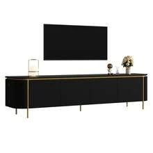Low TV Cabinet Sideboard TV Stand MDF Iron Legs 6 Doors Rounded Ends Slatted Cable Management Living Room - Black - View 4
