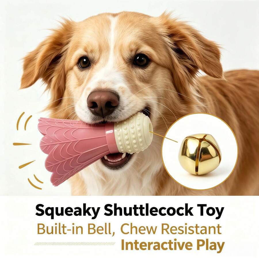 Durable Badminton-Shaped Dog Toy With Built-In Bell Sound, Teething And Dental Cleaning Ball, Interactive Boredom Buster For Small And Medium Dogs