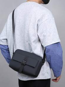 Men's Utility Crossbody Bag, Casual Business Shoulder Purse, Lightweight Travel Messenger Bag With Front Pocket And Buckle Closure - Black - View 5