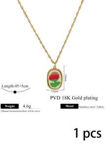 1 Pc 304 Stainless Steel Fall Decor Embroidery Flower Pendant Necklace Vintage Handmade Floral Textured Charm Twisted Chain Fall Style Jewelry Women - Necklace - View 10