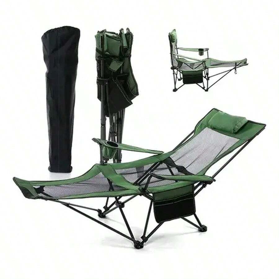 Tumbona Reclinable Plegable para Exterior, Silla de Camping para Sentarse y Recostarse, Silla Relax Portátil con Bolsa de Almacenamiento, Ideal para Playa, Jardín y Aire Libre - Negro - Ver 1