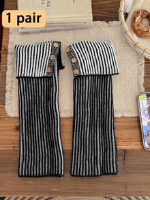 1 Pair Women's Leg Warmers, Autumn/Winter Warm Retro Colorblock Cuffed Button Stacked Leg Covers, Versatile Styling, Y2K Long Boot Leg Warmers - Multicolor - View 13