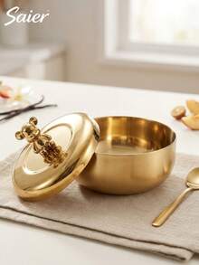 Gold Stainless Steel Ice Cream Bowl Set, Creative Bear Design With Lid ...
