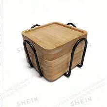 6pcs Bamboo Coaster Set With Holder, Suitable For Coffee Table, Wooden Coasters For Potted Plants, Desktop Protection, Housewarming Gift, Square/Round Bamboo Coasters For Flower Pots, Beverage Tray, Desktop Potted Plant Protection - Wood Color - View 6