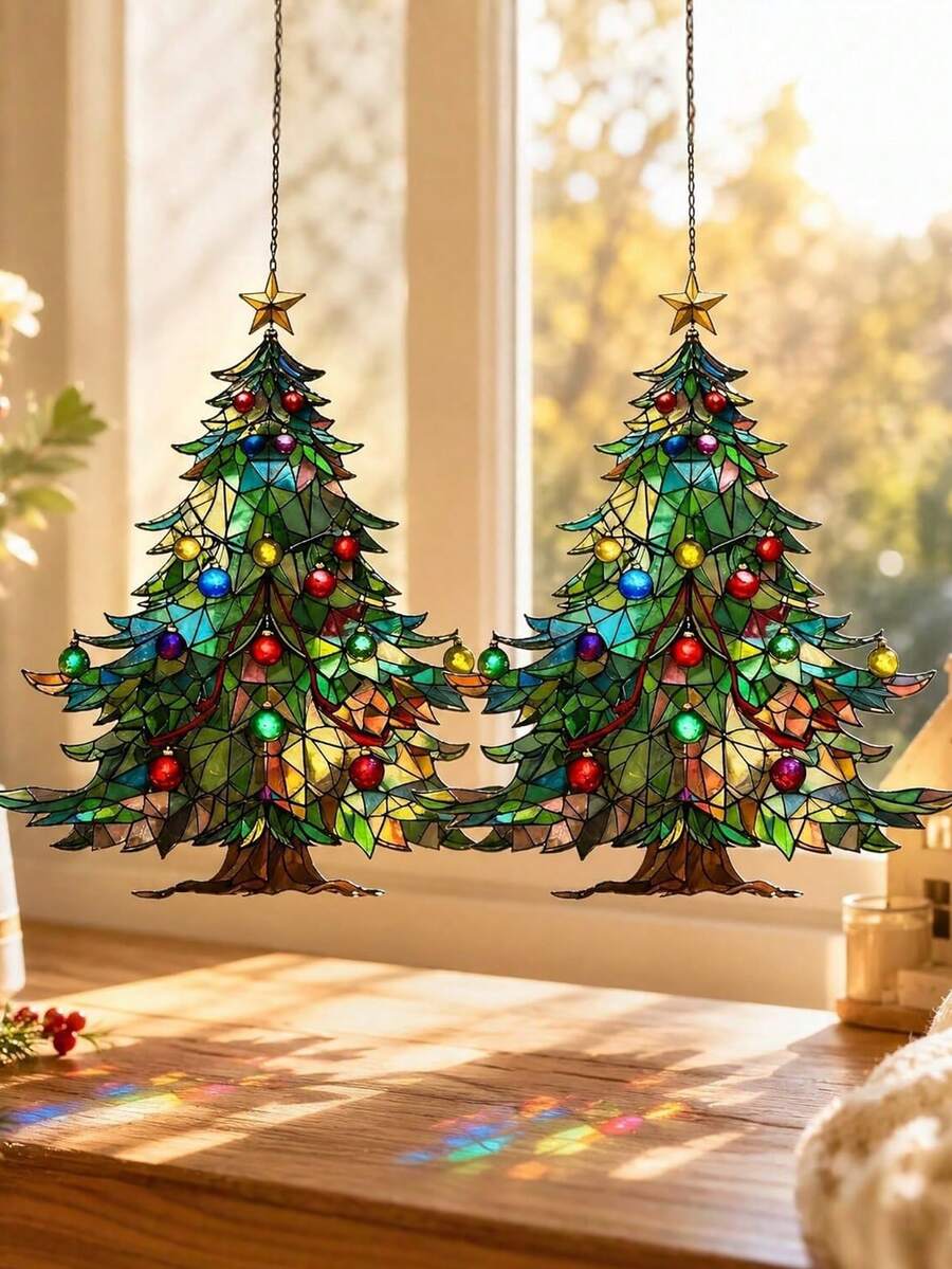 1pc Acrylic Christmas Tree Suncatcher - Holiday Themed Window Hanging Decor And Wall Art, Suitable For Kitchen, Bedroom And Outdoor Space Decoration - Christmas Tree - View 1