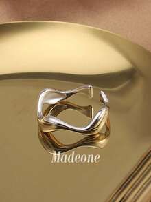 MADEONE 1pc Modern Wave Open Ring, Women's Engagement Wedding Party Daily Wear Anniversary Jewelry Gift - Silver - View 2