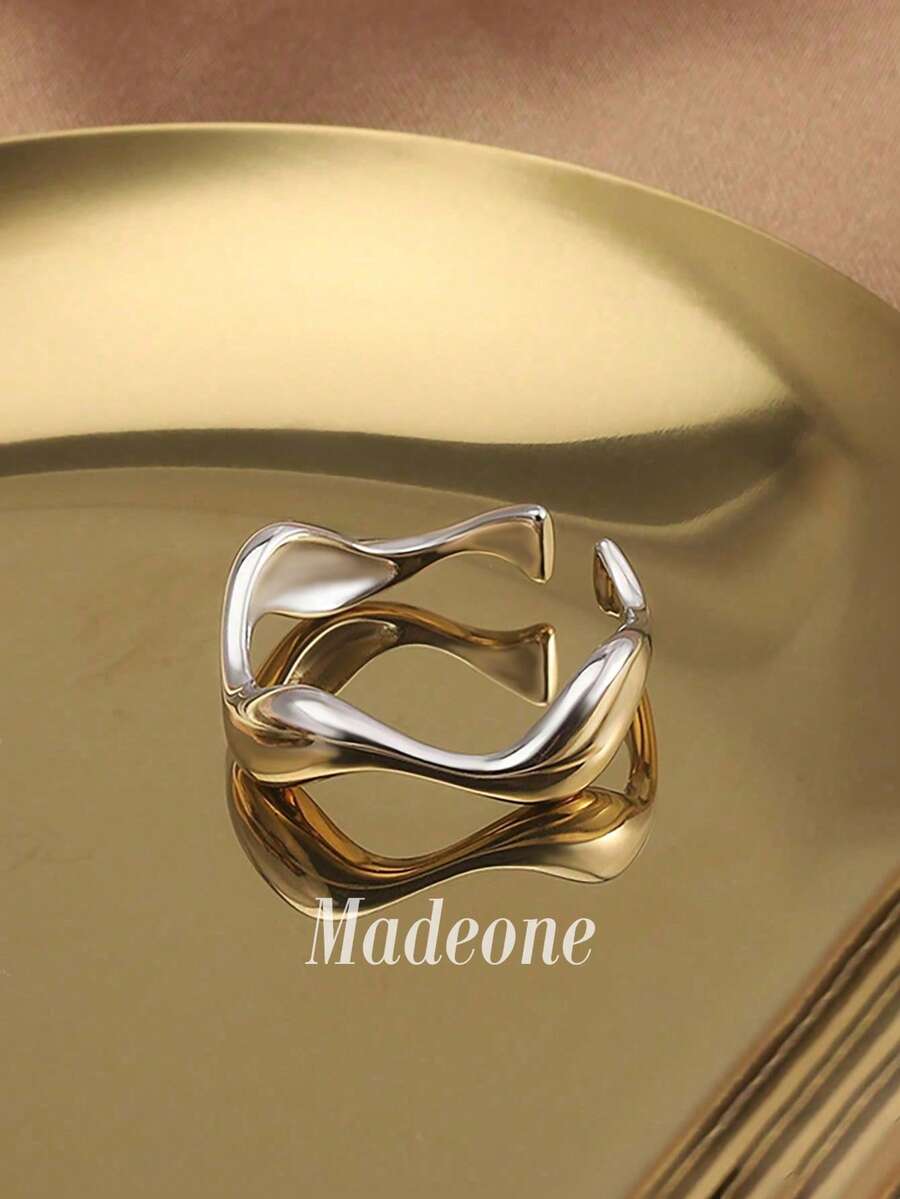 MADEONE 1pc Modern Wave Open Ring, Women's Engagement Wedding Party Daily Wear Anniversary Jewelry Gift