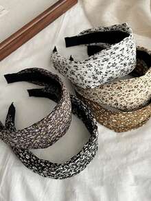 1pc Vintage Fabric Pleated Wide Headband Elegant Ditsy Floral High Crown Hair Accessory For Women - Multicolor - View 5