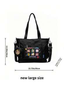 Miniso Disney Mickey & Friends Grid Cartoon Print Tote Bag 2 Pieces Set With Coin Purse,Ideal For Work,Travel,Shopping And Everyday Use - Black - View 6