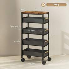 5-Tier Storage Trolley On Wheels - Black On-Site - White + Metal - View 11