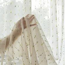 COSENNATUR 1pc Bohemian Macaron Color Velvet Flocked Jacquard Semi-Sheer Curtain, Faux Linen Texture, Polyester Material, Rod Pocket Top, Natural Light Filtering, Lightweight And Easy Care, Machine Washable, Suitable For Bedroom, Living Room, Dorm, Guesthouse, Office Decoration - Yellow-green - View 7