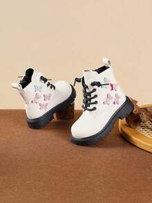 Sepatu Bot Pendek Bayi Perempuan Modis dengan Sol Lembut dan Nyaman, Motif Kupu-kupu Warna-warni - Putih - View 6