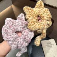 1pc Cute Leopard Print Cat Hair Scrunchie, Soft Curly Plush Elastic Hair Tie, Versatile High-End Gentle Style, Comfortable Fashionable Minimalist Sweet Hair Accessory For Women - Multicolor - View 2