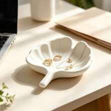 White Leaf Jewelry Tray For Storing Rings, Earrings, Necklaces And Small Accessories. Cute Home Desktop Decor, Ideal Birthday And Holiday Gift. - White - View 5