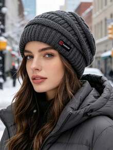 1pc Women's Autumn/Winter Solid Color Knitted Hat, Fashionable Versatile Windproof Warm Thermal Lined Beanie, Suitable For Daily Outdoor Wear And Cold Weather Travel - Multicolor - View 9