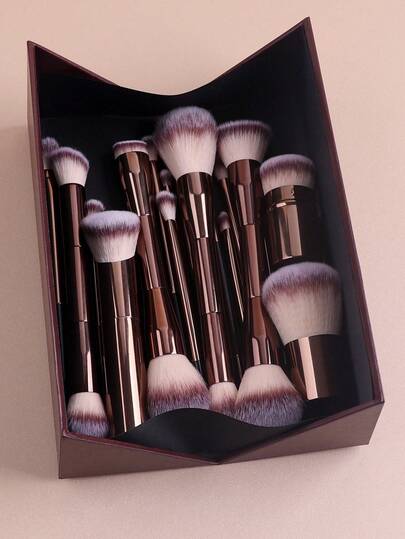 4pcs Professional Dual-Ended Makeup Brush Set - Featuring Angled And Tapered Designs For Foundation, Contour, Blush, Powder, Eyeshadow, Concealer, Highlighter, And Blending. Soft Fiber Bristles