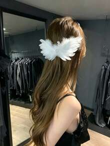 Fairy Style Angel Wing Feather Hair Clip, Crystal Decorated Black And White Hair Stick, Soft Daily Party Hair Accessory,Halloween - Multicolor - View 7