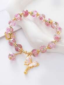 Bohemian Pink Rose Beaded Bracelet Friendly Jewelry, Suitable For Daily Wear And Valentine's Day Gifting - Pink - View 3