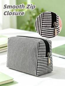 Campus Style Striped Pencil Case/Stationery Storage Bag - Multi-Functional Large Capacity Design, Can Store Office Supplies, Also Can Be Used As Creative Multi-Functional Pen Box Or Portable Travel Makeup Bag, Essential Item For College Students, Suitable For Students And Adults Daily Use, Back To School Season Essential - Multicolor - View 2