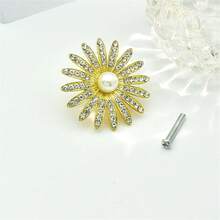 2pcs Daisy Shaped Metal Pull Handle, Pearl Rhinestone Drawer Handle Suitable For Storage Boxes, Makeup Boxes, Decorative Boxes, Cabinets, Drawers, Wardrobes, Includes Screws - Multicolor - View 3