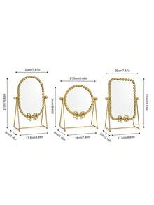 Vintage Luxury Gold Iron Desktop Vanity Mirror, Bow And Floral Frame, Rotatable Freestanding Makeup Mirror, Suitable For Bedroom, Vanity, Bathroom And Home Decor - Multicolor - View 10