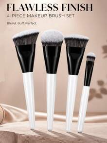 4pcs Professional Facial Makeup Brush Set, Soft Bristles For Foundation, Blush, Contour, Base Makeup, Professional Daily Makeup Tools, Holiday Gift - White - View 2