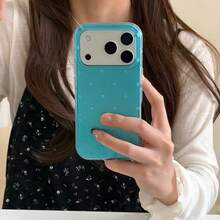A Fresh And Simple Ice Blue Wave Dot Large Window Phone Case Suitable Compatible With Apple 18Promax/11/12/13/14 Plus/15/16/17 Pro - Blue - View 2