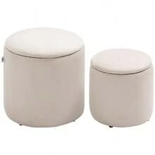 Linen-Look 92 X 31cm Storage Ottoman - White On-Site - Cream + Plywood - View 12