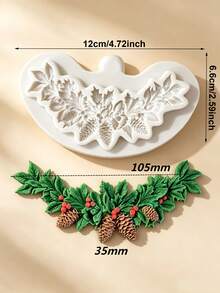 Christmas Holly Pinecone Wreath Silicone Mold Fall Decoration, Fondant Chocolate Candy Cake Decorating Tool, Polymer Clay Craft Mold For Cookies Pastry Sugar Art DIY Handmade Projects, Reusable Kitchen Baking Supplies - Beige - View 7
