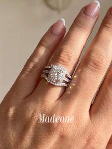 MADEONE 1 Set Cincin Elegan 3 Buah, Bertatahkan Zirkonia Putih, Perhiasan Wanita, Perhiasan Cincin Tunggal Dasar, Cocok untuk Hadiah Ulang Tahun Anak Perempuan, Pesta Prom - Tas Persegi Melengkung Tiga Set Cincin - View 2